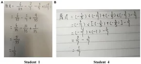 Figure 3. (A,B) Problem-solving process of two students in the think-aloud protocol analysis.